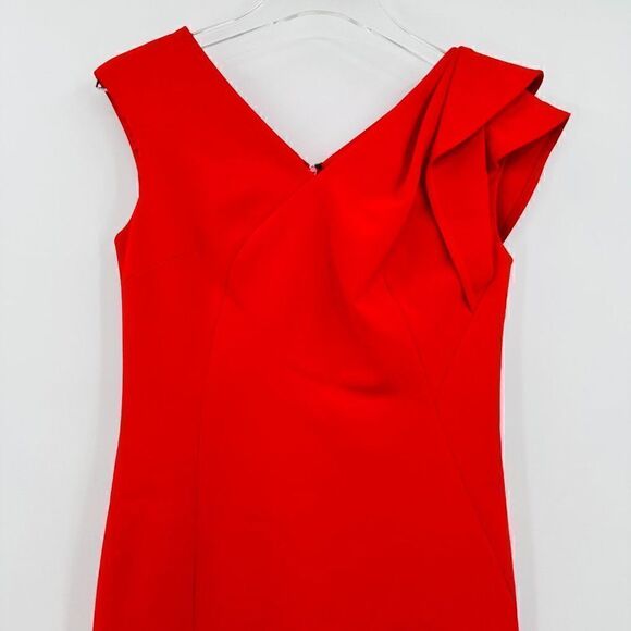 Rickie Freeman Teri Jon Size 2 Red V Neck Cocktail Sheath Dress Mini Occasion - Picture 3 of 9